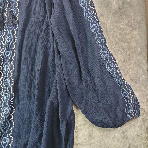 Susan Graver Women’s Embroidered Tunic Top‎ 2X Navy Boho Rayon Peasant Blouse - Picture 5 of 10